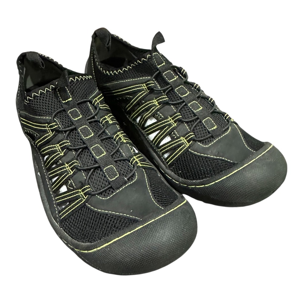 JBU Black Boat Shoes with Neon Yellow Stitching